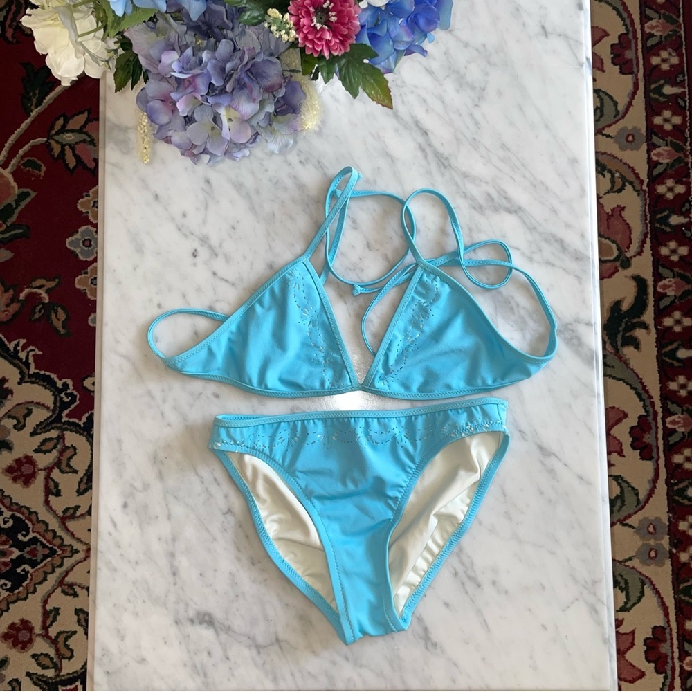 J. Crew Light Blue Bikini with Lasercut Design